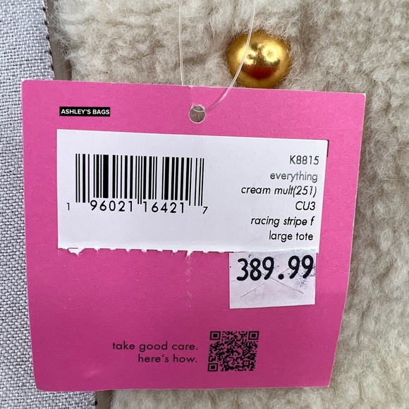 Kate Spade Everything Racing Stripe Faux Shearling Large Tote In Cream Multi - Picture 14 of 16